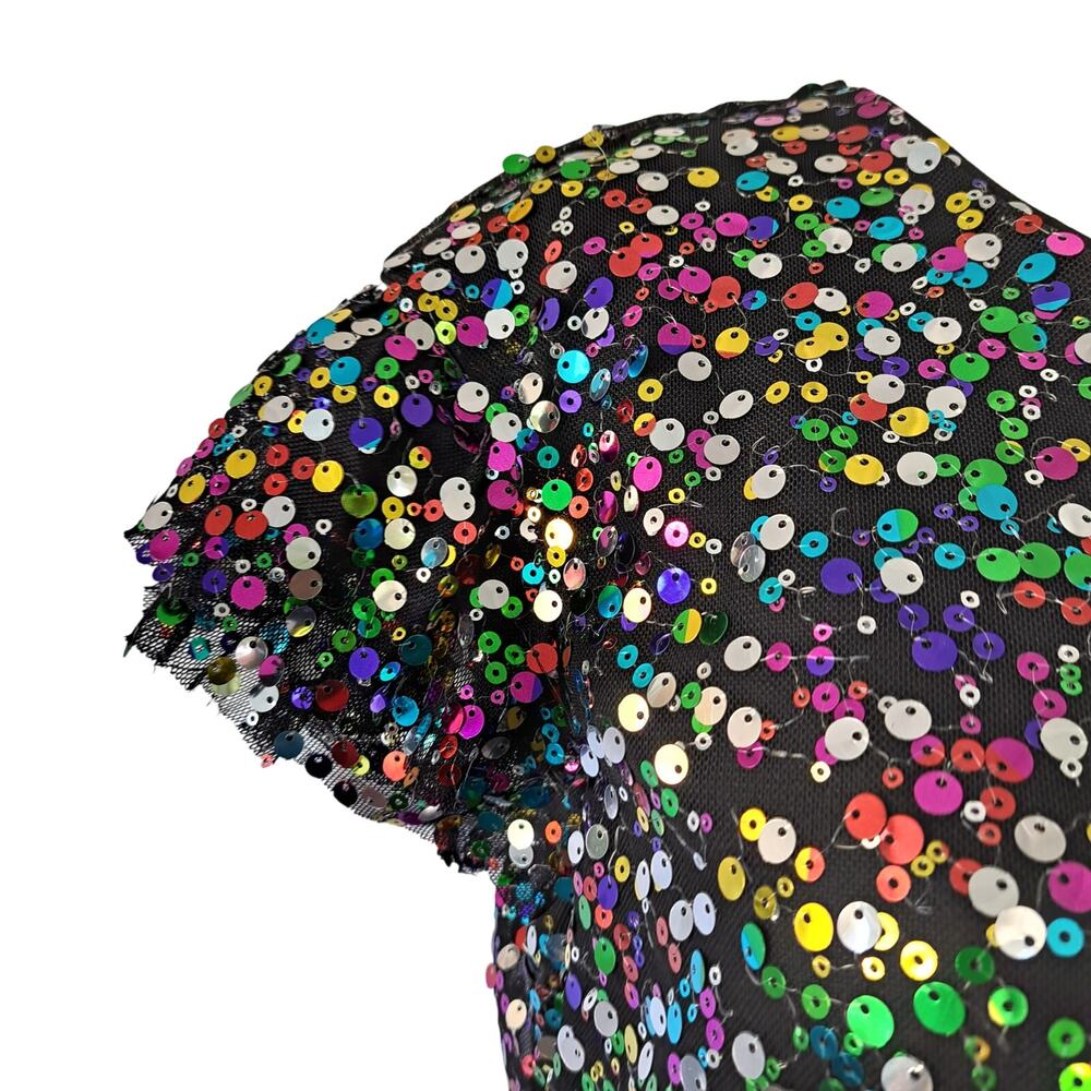 by ANTHROPOLOGIE Pamela Sequin Top Small Black Multicolor Party Sparkle Glam - Picture 6 of 13
